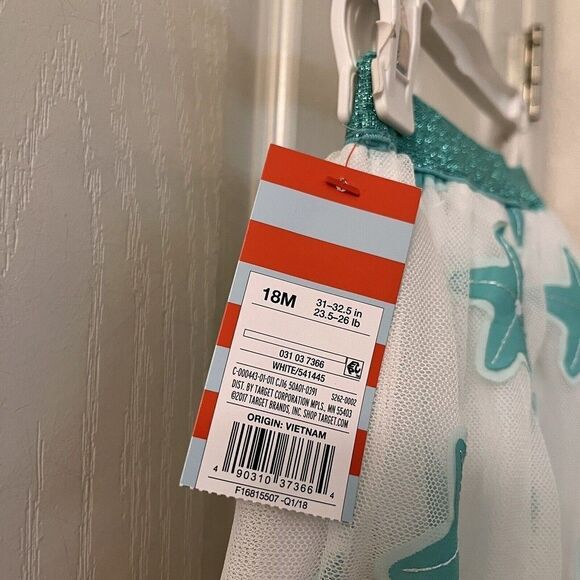 Cat & Jack Aqua Starfish Tulle Skirt and Bloomers Girls Size 18 Months NWT - Picture 7 of 9